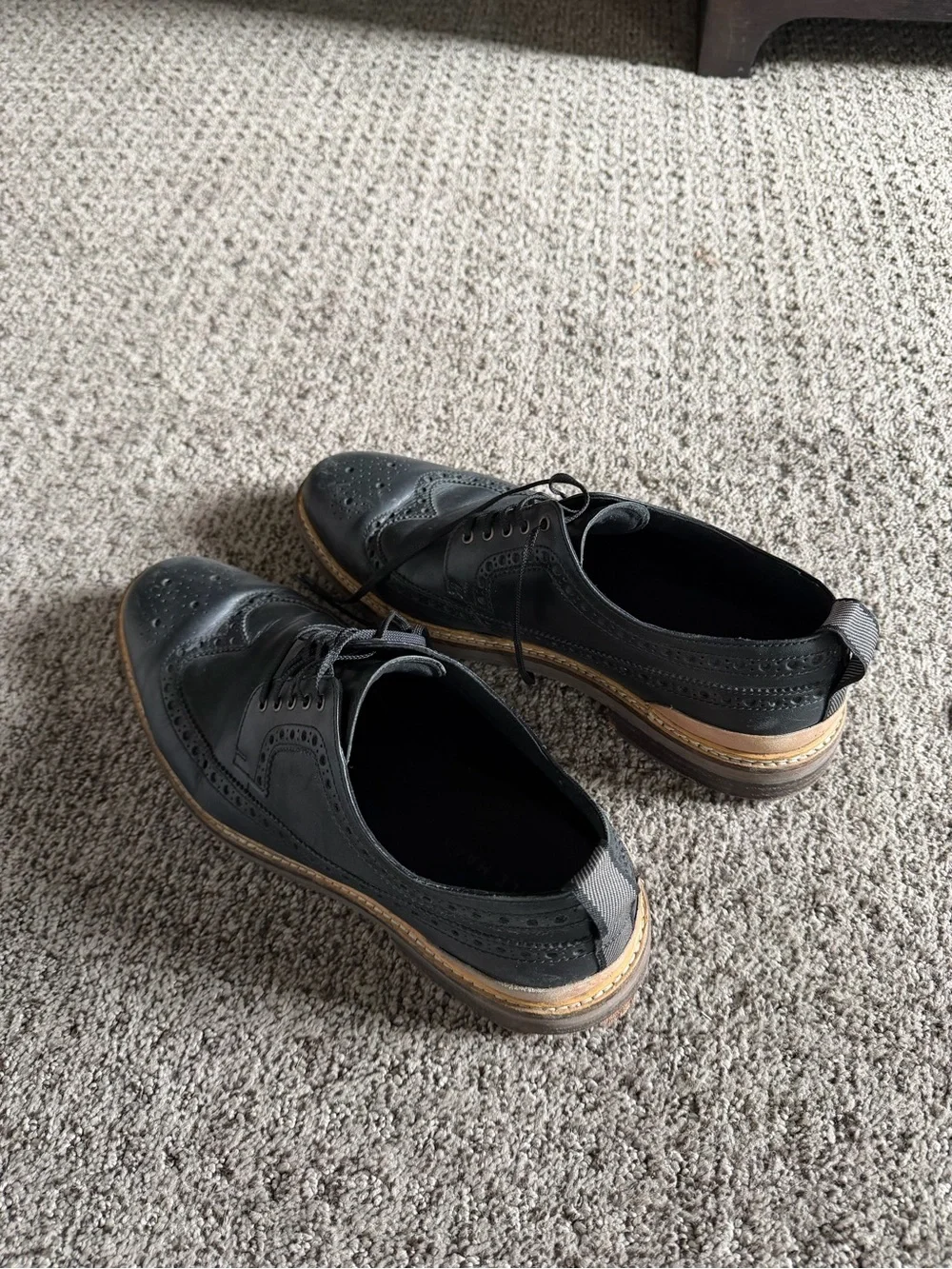 Cole Haan Black Leather Wingtip Derby with Tan Welt